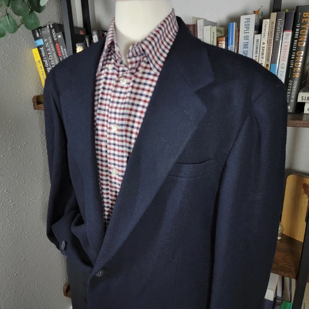 Eddie Bauer Men's Sport‎ Coat Blazer Two Button Navy Blue Wool Nylon Size 46T